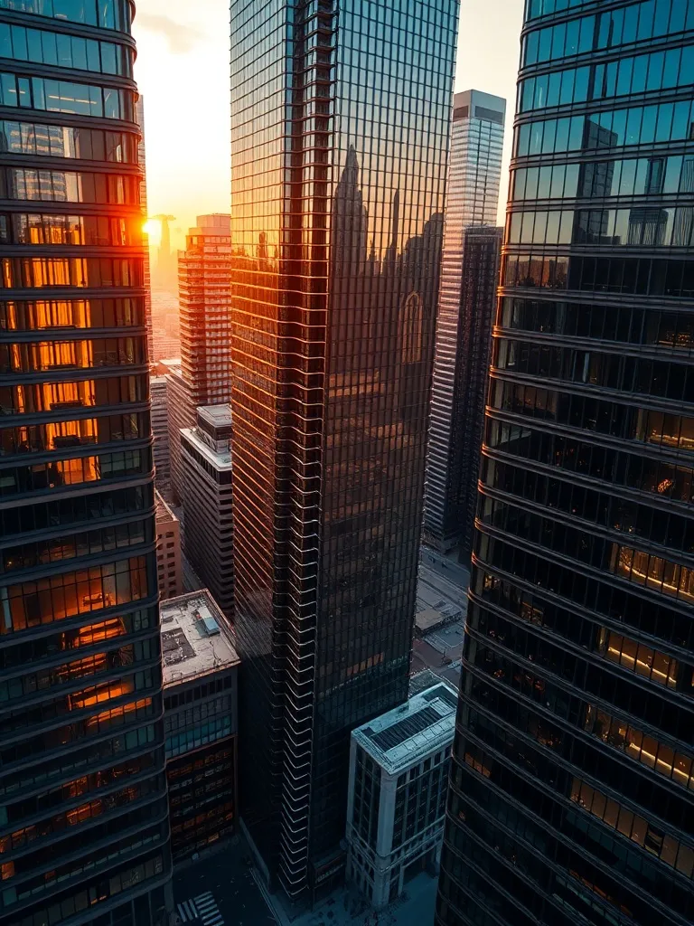 A high-angle architectural shot of a modern financial distri